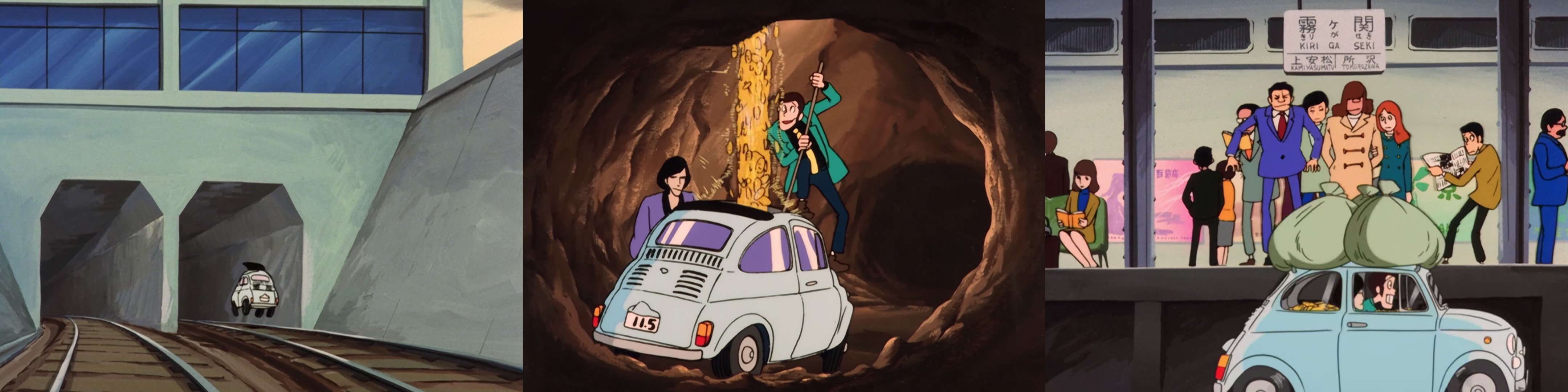 Carrellata di alcune delle scene più assurde dellepisodio 23 aventi per protagonista la Fiat 500. Sin dalla sua introduzione nellepisodio 16, la Fiat 500 è diventata praticamente un vero e proprio personaggio della serie. Il suo design semplice la rende più facile da disegnare e deformare a scopi comici, come si può vedere nel primo fotogramma a sinistra che la ritrae mentre spicca un salto impossibile.